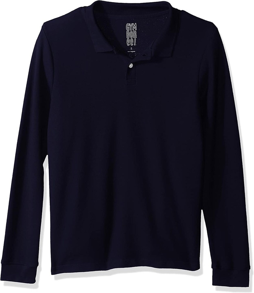 Gymboree Boys’ Big Long Sleeve Pique Uniform Polo, Navy, XS