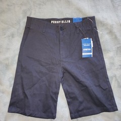New* Perry Ellis Boys School Uniform Stretch Shorts Size 18 Navy Blue