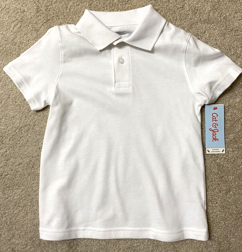 Cat & Jack Boys School Uniform White Polo Shirt Short Sleeve Size XS 4-5 New