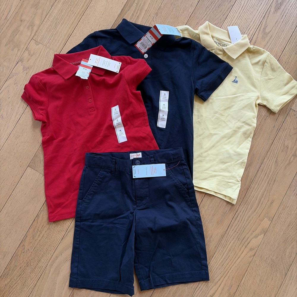 Lot of 4 Blue Red Polo Shirts And Shorts School Uniform Cat & Jack Size 8 NWT