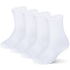 Ruffle Ankle Crew Socks School Uniform Dress Socks for 8-11 Years 4 Pairs White