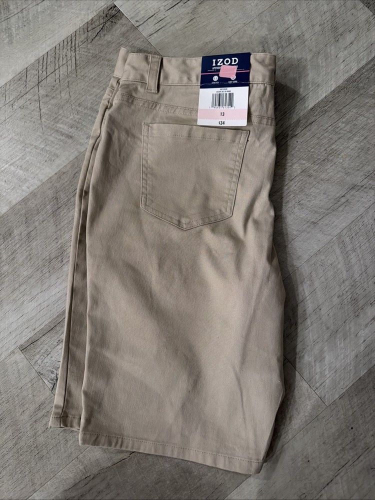 Izod Approved Schoolwear Size 13 Khaki Shorts Skinny Stretch Bermuda New