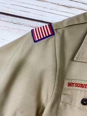Boy Scouts Of America Boys Shirt Sz L Khaki Collared Button Up Pockets Official