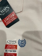 NWT Chaps Boys 18-20 XL Solid Short Sleeve Polo Shirt Natural Stretch