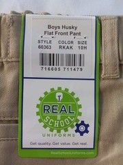 Real School Boys Husky Flat Front Pants School Uniform Approved Size 10H NWT