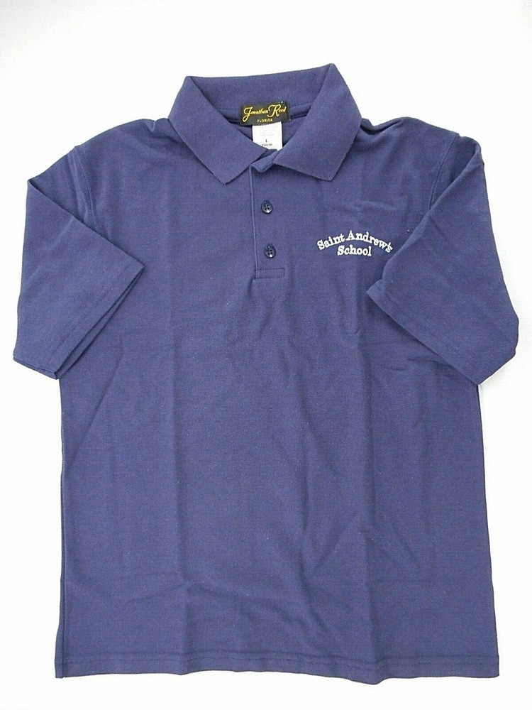 Boys Jonathan Reed Navy Saint Andrews School S.S. Uniform Shirt Sz Large &XLarge