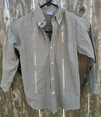 ORIENT EXPRESSED Size 7 Button Down Dress Shirt Brown Green Tiny Gingham