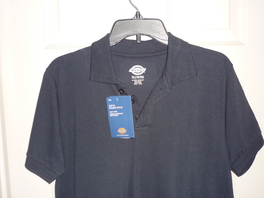 NWT Dickies Kids Teens Pique Polo Shirt, Navy Blue School Uniform Sz XL 18 / 20
