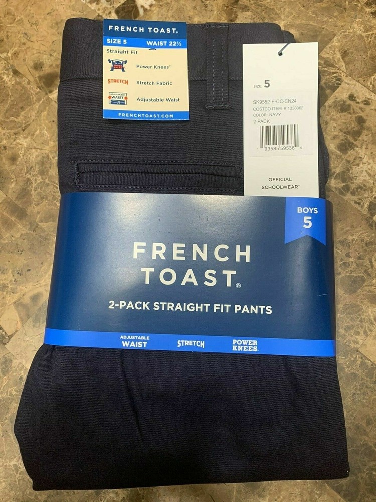 2 Pack French Toast Straight Fit Navy Pants Size 5-16 Waist 22 to 29 School wear