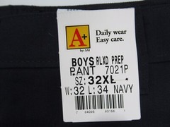A+ by SAI BOYS Pants Relaxed 7021P NAVY SIZE 32XL 32W x L34 SCHOOL UNIFORM Prep
