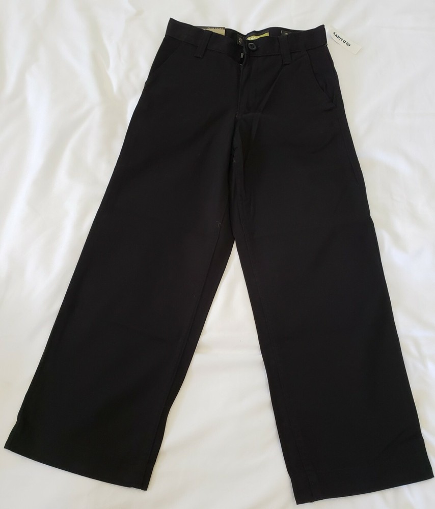 OLD NAVY BOYS BLACK PLAIN FRONT BUILT-IN FLEX PANTS – SIZE 8 SLIM A9/9