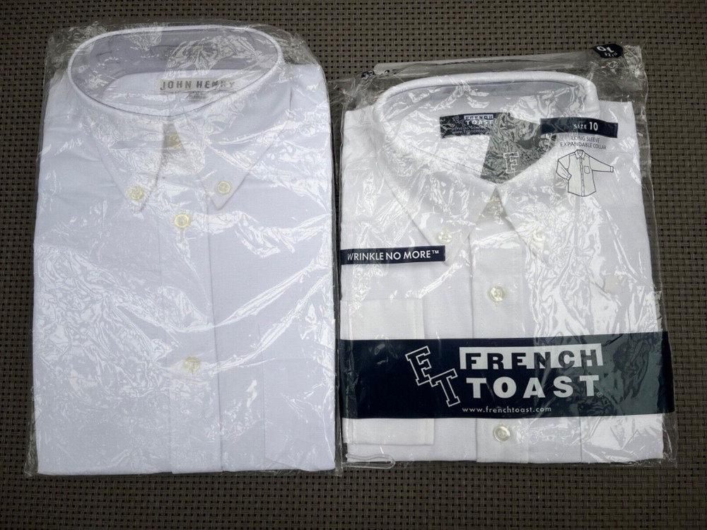 New lot of 2 Boys FORMAL or UNIFORM WHITE LONG sleeve BUTTON DOWN Shirts 10
