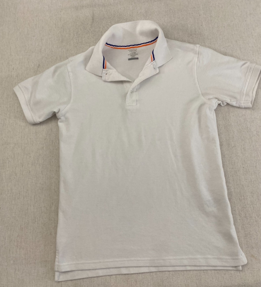 French Toast Polo Shirt Boys L White Short Sleeve Uniform Collared Side Slits