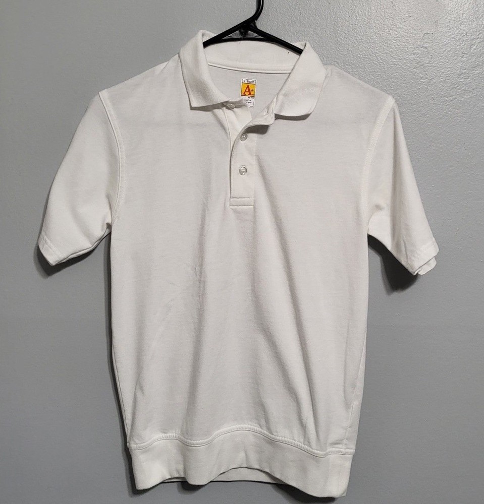 A+ School Uniform Polo Youth Large White Short Sleeve