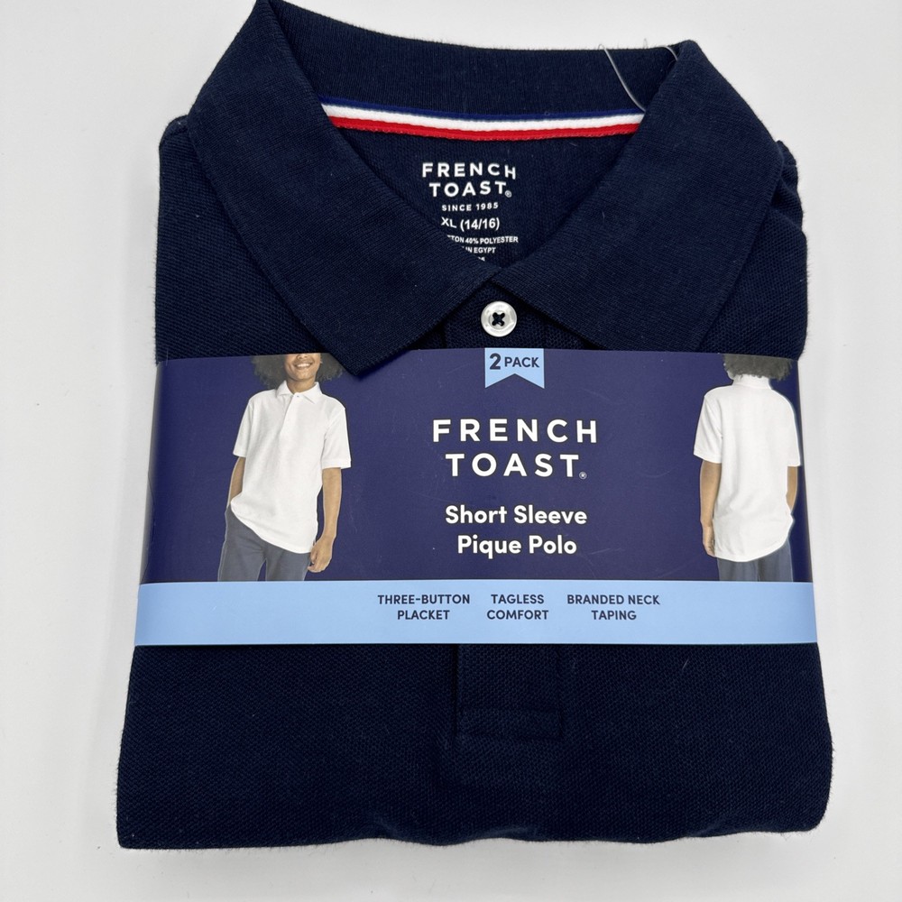 NEW 2 Pack French Toast Boys Short Sleeve Polos Uniform – Navy Blue – XL 14/16