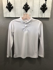Chaps Boy’s M 10/12 School Uniform Polo Long Sleeve Shirt White