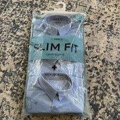 M&S 3 Slim Fit Long Sleeve Shirts Size 7/8 Year Kids Blue