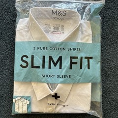 M&S 2 Pure Cotton Shirts Slim Fit Short Sleeve 2 Pack Size 13/14 Year