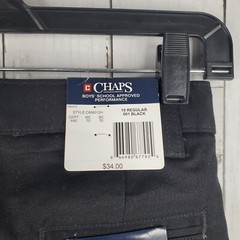 Chaps Boys Approved Schoolwear Boys 10 Regular Black Pants Adjustable Waist NWT