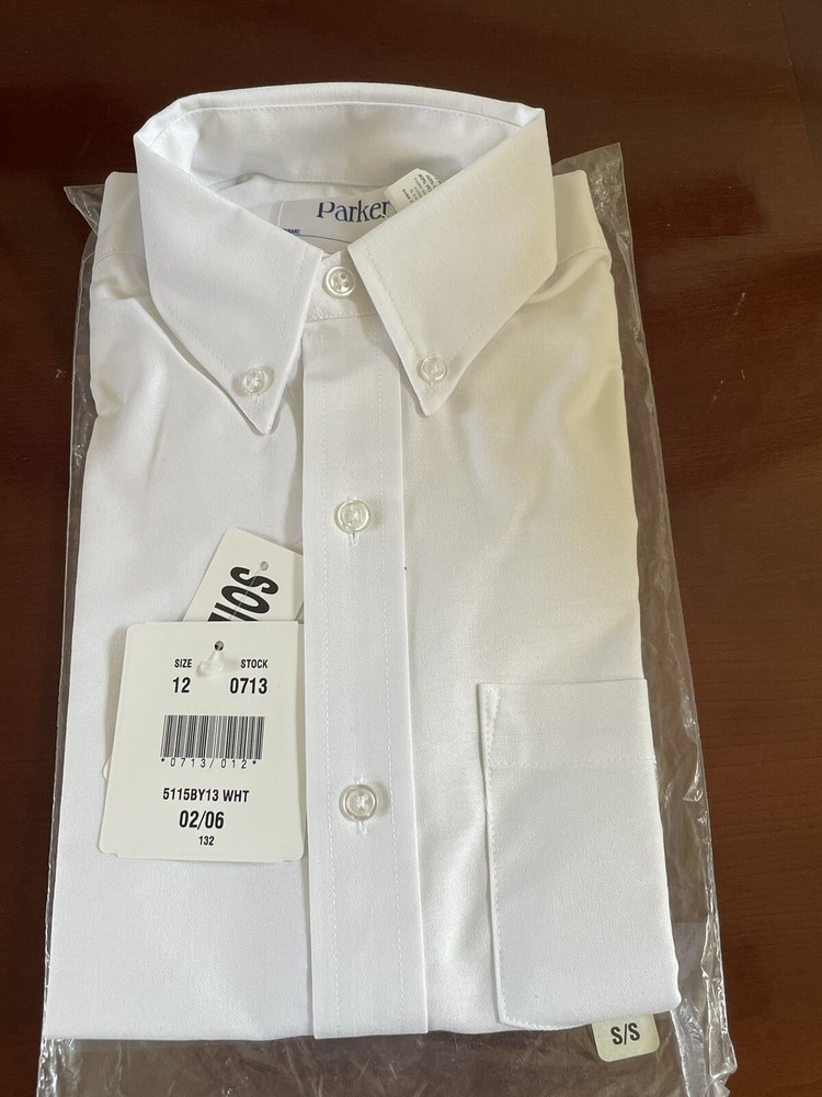 Parker School Uniform – Boy’s White Short Sleeves Oxford Shirt – Size 12