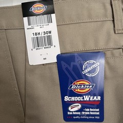 Dickies SchoolWear Boys 18H Classic Khaki Pant 30X28 Flat Front Straight Leg NWT