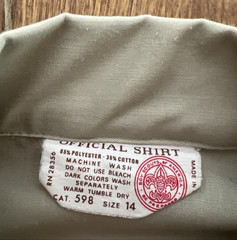 VTG. SIZE 14 BOY SCOUTS of AMERICA SHIRT w/ COMMEMORATIVE PATCHES & WEBELO SCARF