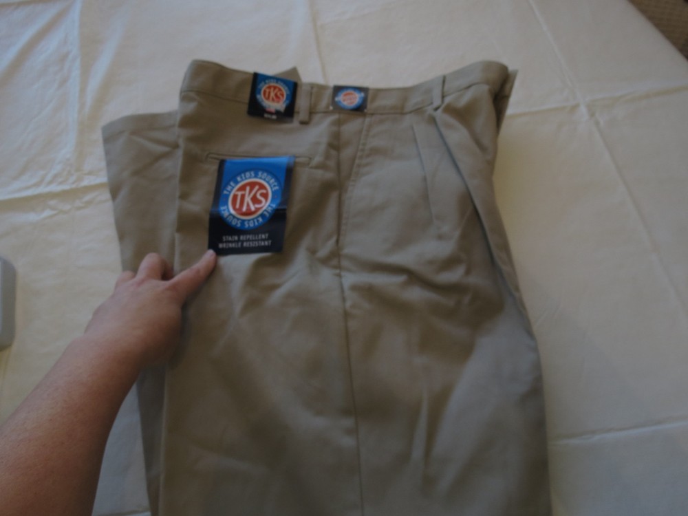 boys TKS school uniform tan pants khaki 18R NEW Boy’s adjustable waist pleated