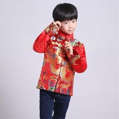 Chinese Tang Suit Red Clothing for Kids Boy Hanfu Top Dragon Print Party Stage